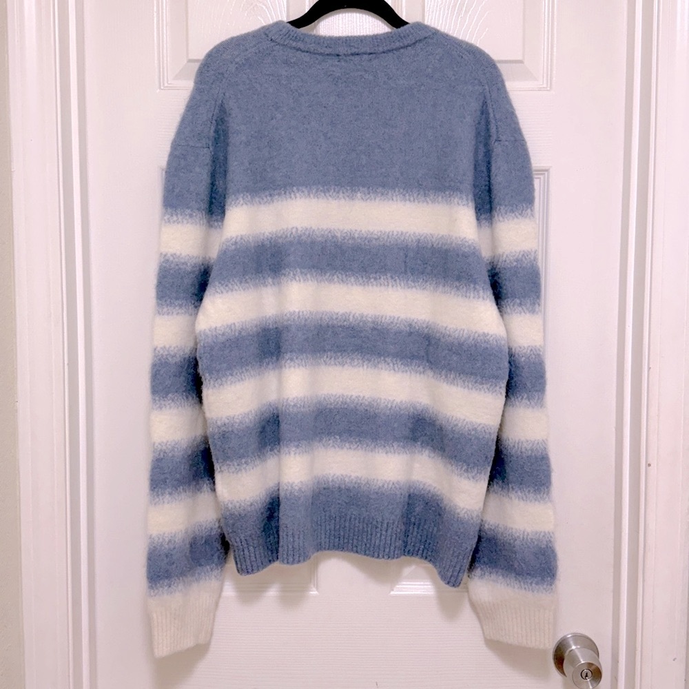 NWT REISS Piers Wool-Alpaca Blend Stripe Jumper in Soft Blue/White - Picture 9 of 11